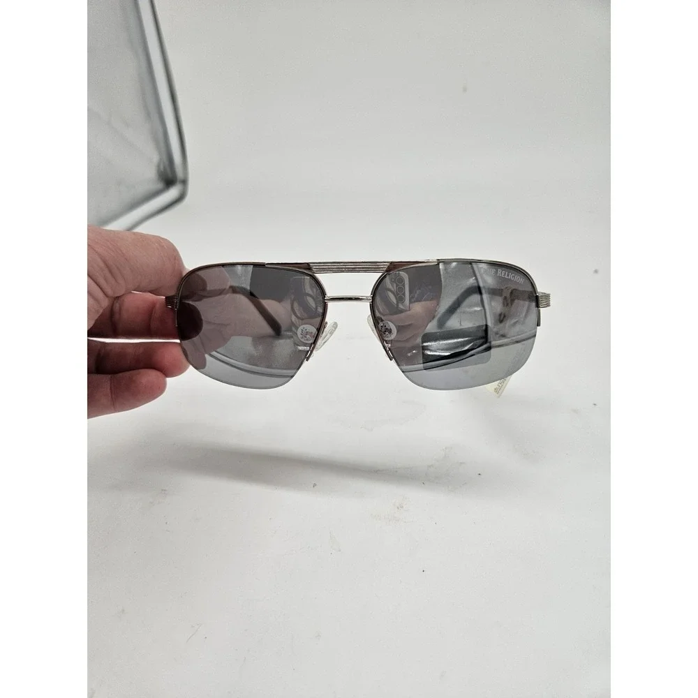 True Religion Silver‎ Mirrored Lens Aviator Sunglasses